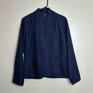 Eileen Fisher Deep Blue Textured Silk Kimono Jacket Open Front size Medium